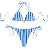 image:imageWomens 2 Piece Leopard Floral Bikini Sets Halter Triangle String Bathing Suit Starfish Metal SwimsuitsMint Blue