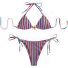 image:imageWomens 2 Piece Leopard Floral Bikini Sets Halter Triangle String Bathing Suit Starfish Metal SwimsuitsMulticolor Striped