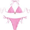 image:imageWomens 2 Piece Leopard Floral Bikini Sets Halter Triangle String Bathing Suit Starfish Metal SwimsuitsPink and White