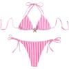 image:imageWomens 2 Piece Leopard Floral Bikini Sets Halter Triangle String Bathing Suit Starfish Metal SwimsuitsPink and White
