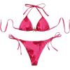 image:imageWomens 2 Piece Leopard Floral Bikini Sets Halter Triangle String Bathing Suit Starfish Metal SwimsuitsPure Hot Pink