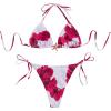 image:imageWomens 2 Piece Leopard Floral Bikini Sets Halter Triangle String Bathing Suit Starfish Metal SwimsuitsWhite and Red