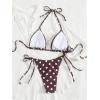 image:imageWomens 2 Piece Polka Dots Bikini Sets High Waisted Triangle Halter String Thong SwimsuitBrown and White