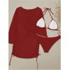 image:imageWomens 3 Piece Bikini Sets Halter Neck Bras and Panties with V Neck Long Sleeve Cover UpsRed
