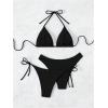 image:imageWomens 3 Piece Bikini Sets Tie Back Halter Bras and High Waisted Panties Summer SwimwearBlack