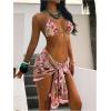 image:imageWomens 3 Piece Floral Bikini Sets Halter Bras and Thongs with Tie Front Skirts Summer BeachwearMulticolor