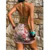image:imageWomens 3 Piece Floral Bikini Sets Halter Bras and Thongs with Tie Front Skirts Summer BeachwearMulticolor