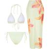 image:imageWomens 3 Piece Floral Swimsuit Halter Triangle String Bikini with Bodycon Beach Skirts Cover UpLight Pure Yellow