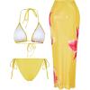 image:imageWomens 3 Piece Floral Swimsuit Halter Triangle String Bikini with Bodycon Beach Skirts Cover UpYellow and Pink