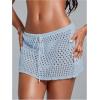 image:imageWomens Bathing Suit Cover Up Crochet Beach Skirt Knit Drawstring Sheer Mesh Swim Coverups SwimwearBlue