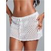 image:imageWomens Bathing Suit Cover Up Crochet Beach Skirt Knit Drawstring Sheer Mesh Swim Coverups SwimwearWhite
