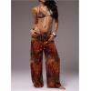 image:imageWomens Beach Cover Ups Drawstring Elastic Wide Leg Beach Pants Bathing Suit Cover Up for SwimwearBurnt Orange