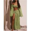 image:imageWomens Boho Buckle Bikini Cover Up Skirt High Slit Wrap Skirt Knot Side SarongGreen