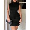image:imageWomens Casual Summer Dresses 2025 Club Party Bodycon Dresses Stand Collar Sleeveless Tank Mini Dress Black XSmall