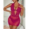 image:imageWomens Draped Halter Sheer Mesh Beach Dresses Backless Sleeveless Mini Swimsuit Cover Up BeachwearRed Violet