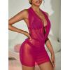 image:imageWomens Draped Halter Sheer Mesh Beach Dresses Backless Sleeveless Mini Swimsuit Cover Up BeachwearRed Violet