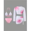 image:imageWomens Floral Boho Bikini Set 4 Piece Halter Triangle Cheeky Swimsuit with Cover Up OutfitPink