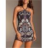 image:imageWomens Floral Boho Dress Criss Cross Tie Backless Mini Dresses Halter A Line SundressBlack Pattern