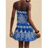 image:imageWomens Floral Boho Flowy Mini Cami Dress Ruffle Hem Spaghetti Strap Vacation Tank DressesBlue and White
