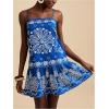 image:imageWomens Floral Boho Flowy Mini Cami Dress Ruffle Hem Spaghetti Strap Vacation Tank DressesBlue and White