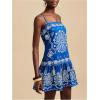 image:imageWomens Floral Boho Flowy Mini Cami Dress Ruffle Hem Spaghetti Strap Vacation Tank DressesBlue and White