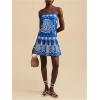 image:imageWomens Floral Boho Flowy Mini Cami Dress Ruffle Hem Spaghetti Strap Vacation Tank DressesBlue and White
