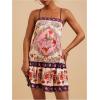 image:imageWomens Floral Boho Flowy Mini Cami Dress Ruffle Hem Spaghetti Strap Vacation Tank DressesDeep Pink