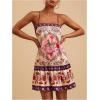 image:imageWomens Floral Boho Flowy Mini Cami Dress Ruffle Hem Spaghetti Strap Vacation Tank DressesDeep Pink