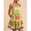 image:imageWomens Floral Boho Flowy Mini Cami Dress Ruffle Hem Spaghetti Strap Vacation Tank DressesYellow