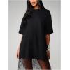 image:imageWomens Floral Lace Sheer Wedding Guess Dress Elegant Short Sleeve Crew Neck Midi DressesBlack