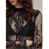 image:imageWomens Goth Floral Lace Sheer Dress Elegant Ruffle Long Sleeve Mock Neck Maxi DressesBlack