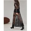 image:imageWomens Goth Floral Lace Sheer Dress Elegant Ruffle Long Sleeve Mock Neck Maxi DressesBlack