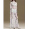 image:imageWomens Goth Floral Lace Sheer Dress Elegant Ruffle Long Sleeve Mock Neck Maxi DressesWhite