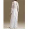 image:imageWomens Goth Floral Lace Sheer Dress Elegant Ruffle Long Sleeve Mock Neck Maxi DressesWhite