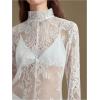 image:imageWomens Goth Floral Lace Sheer Dress Elegant Ruffle Long Sleeve Mock Neck Maxi DressesWhite