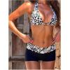 image:imageWomens Leopard Print Cheeky Bikini Sets Ring Linked Triangle Top with Color Block Shorts SwimsuitsBlack Multicolor