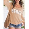 image:imageWomens Letter V Neck Beach Sweaters Long Sleeve Split Crochet Tops Knit Pullovers Cover UpApricot and White