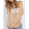 image:imageWomens Letter V Neck Beach Sweaters Long Sleeve Split Crochet Tops Knit Pullovers Cover UpApricot and White