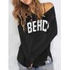 image:imageWomens Letter V Neck Beach Sweaters Long Sleeve Split Crochet Tops Knit Pullovers Cover UpBlack