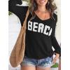 image:imageWomens Letter V Neck Beach Sweaters Long Sleeve Split Crochet Tops Knit Pullovers Cover UpBlack