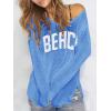 image:imageWomens Letter V Neck Beach Sweaters Long Sleeve Split Crochet Tops Knit Pullovers Cover UpBlue