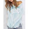 image:imageWomens Letter V Neck Beach Sweaters Long Sleeve Split Crochet Tops Knit Pullovers Cover UpBright Blue