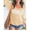 image:imageWomens Letter V Neck Beach Sweaters Long Sleeve Split Crochet Tops Knit Pullovers Cover UpDeep Khaki
