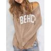 image:imageWomens Letter V Neck Beach Sweaters Long Sleeve Split Crochet Tops Knit Pullovers Cover UpKhaki