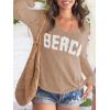 image:imageWomens Letter V Neck Beach Sweaters Long Sleeve Split Crochet Tops Knit Pullovers Cover UpKhaki