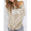 image:imageWomens Letter V Neck Beach Sweaters Long Sleeve Split Crochet Tops Knit Pullovers Cover UpLight Grey