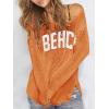 image:imageWomens Letter V Neck Beach Sweaters Long Sleeve Split Crochet Tops Knit Pullovers Cover UpLight Orange