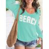 image:imageWomens Letter V Neck Beach Sweaters Long Sleeve Split Crochet Tops Knit Pullovers Cover UpMint Blue
