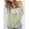 image:imageWomens Letter V Neck Beach Sweaters Long Sleeve Split Crochet Tops Knit Pullovers Cover UpMint Green