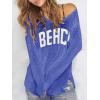 image:imageWomens Letter V Neck Beach Sweaters Long Sleeve Split Crochet Tops Knit Pullovers Cover UpRoyal Blue